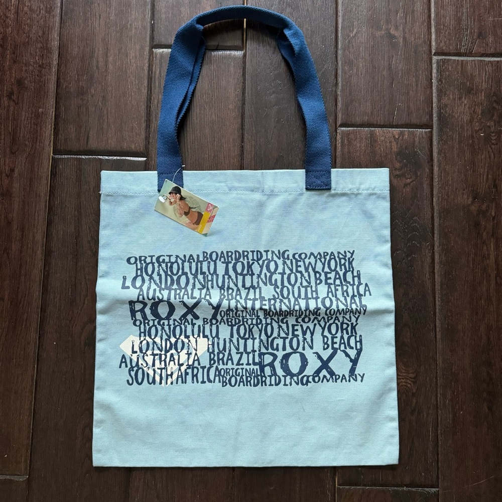 Roxy - Logo Blue Canvas Tote Bag NWT